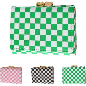 AACKS Checkered Coin Purse for Women Checkered Wallet for Teen Girls Aesthetic Wallet for Kids Teens Women Checkered Card Holder Small Wallet Black and White