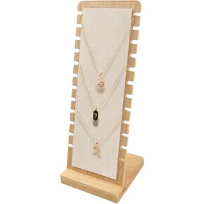 Bamboo Necklace Display Stand, Vertical Necklace Holder Long Chain Jewelry Organizer with Leather Padded, Bracelet Display Board for Pendant Necklace(White-Narrow)