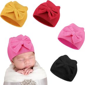 Cuffbow 4 Pcs Preemie Hats Bow Preemie Cap Warm Premature Baby Hat Cotton Preemie Beanie Hat for Preemie Newborn 3-7 Lbs