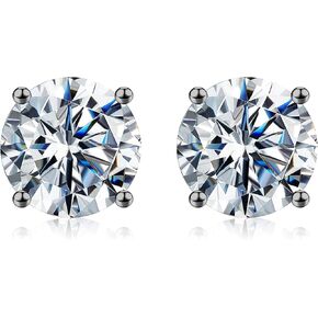 18K Gold Plated 925 Sterling Silver Moissanite Brilliant Round Cut Lab Created Diamond Stud Earrings, 0.2ct-8ct D Color VVS1 Clarity, Nickel Free Hypoallergenic for Sensitive Skin, Gift Box Inlcuded, for Women Girls Men Boys