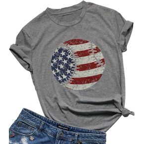 Women's T Shirt American Flag Print Baseball Shirt 4th of July Patriotic Shirts Casual Short Sleeve Tee Tops
