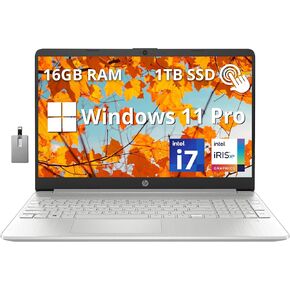 HP Newest 15.6" Full HD Touchscreen Laptop, 16GB RAM, 1TB SSD Storage, Intel Core i7-1255U Processor up to 4.7GHz, Long Battery Life, HD Camera, HDMI, Windows 11, Natural Silver, W/GaLiMu