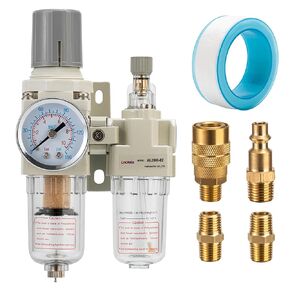 Air Pressure Regulator with Pressure Gauge(0-150PSI),Water Separator for Air Compressor Semi-Auto Drain 1/4 NPT Threaded Interface