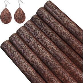 7 Pcs Brown Faux Leather Sheet for Earrings Purses Making, A4 Size Embossed Texture Bundle Fabric Sheets for Making Bows Wallet DIY Sewing Crafts 8.2" X 11.8"