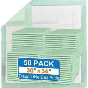 Disposable Bed Pads 30“X36" (50pcs) Extra Large Underpads for Incontinence Disposable Pads for Adult, Bedwetting Child or Pets (90g/Piece, 7g SAP)