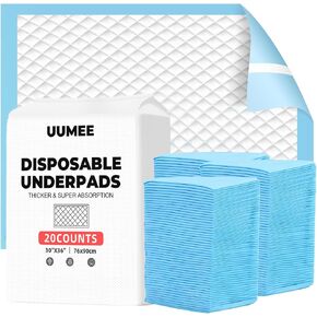 30"X 36" Super Absorbency Disposable Underpads with Adhesive Strips Adults Bed Pads & Puppy Pads, Dog Pee Pads Extra Large (20 Count)