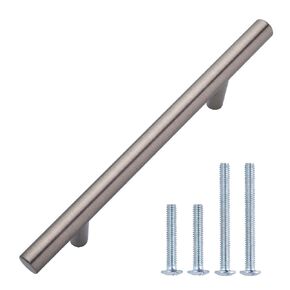 South Main Hardware Euro Bar Cabinet Drawer Pull Handle (3/8" Diameter), 5.88" Length (3.5" Hole Center), Satin Nickel, Mounting Hardware Included, 10-Pack