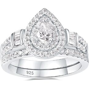 Newshe Jewellery AAAAA Cz Wedding Sets for Women 925 Sterling Silver Vintage Radiant Bridal Engagement Band Ring Size 5-10
