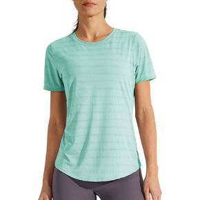 Libin Women's Short Sleeve Gym T Shirts Workout Athletic Running Summer Tops Quck Dry Crewneck Yoga Sports Exercise Tee Shirt Loose Fit Lake Green, XL