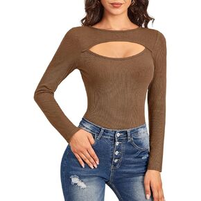 For G and PL Women's Sexy Cut Out Long Sleeve Keyhole Tops
