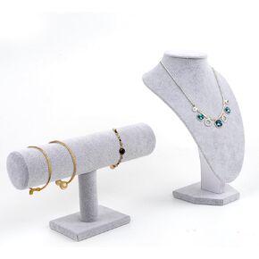 Coobbar Black Velvet Jewelry Display Set - T-Bar & Mannequin Bust, 2-Piece for Necklace & Bracelet Display, Retail Jewelry Organizer, Desk Stand, Boutique Necklace Stand