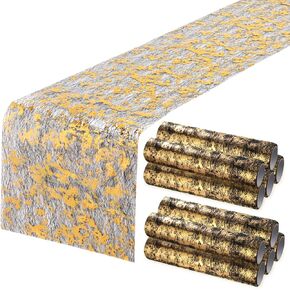 Mixweer 10 Pieces Metallic Table Runner 11 x 110 Inches Sequin Table Runners Runner for Table Thin Mesh Decorations for Party Wedding Birthday Bridal Shower Event Decorations (Black, Gold)