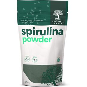 Ancestral Roots - Organic Spirulina Powder (15.5 oz) USDA Certified Vegan Spirulina Powder I 100% Pure Superfood for Optimal Health & Immune Support.