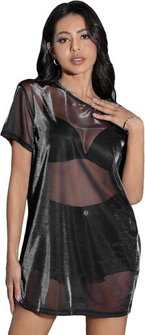 Floerns Women's Short Sleeve See Through Sheer Mesh Tee Shirt Blouse Tops in Saudi Arabia