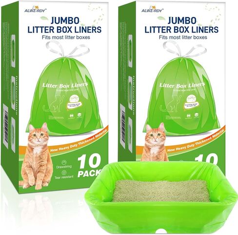 Cat Litter Box Liners 10-Pack, Heavy Duty Cat Litter Liners Jumbo Tear Resistant Waterproof Drawsting Extra Durable Easy Clean Up Fits Most Litter Boxes, Litter Box Liners 36" * 19", 10-Pack in Saudi Arabia