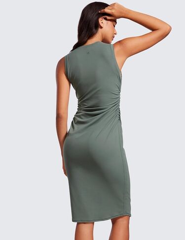 CRZ YOGA Butterluxe Summer Midi Dresses for Women Ruched Bodycon Sleeveless Tank Pencil Dress Cocktail Party Work Casual in Saudi Arabia