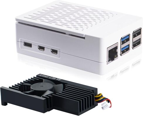 حافظة GeeekPi ABS مع مبرد نشط Armor Lite V5 لـ Raspberry Pi 5، Pi 5 مع مبدد حراري من الألومنيوم ومروحة تبريد لـ Raspberry Pi 5 (أسود) in Kuwait