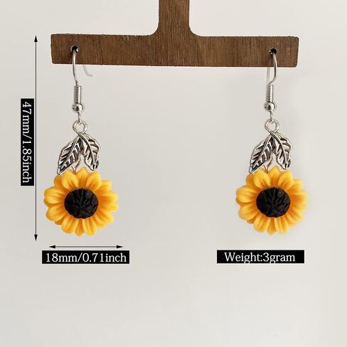 JIUIQL Handmade Resin 3D Sunflower Daisy Flower Dangle Drop Earrings Vintage Silver Leaf Bohemian Little Daisy Flower Hook Earring for Women Girls Cute Elegant Summer Boho Jewelry in Kuwait