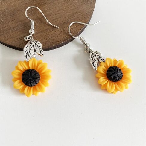 JIUIQL Handmade Resin 3D Sunflower Daisy Flower Dangle Drop Earrings Vintage Silver Leaf Bohemian Little Daisy Flower Hook Earring for Women Girls Cute Elegant Summer Boho Jewelry in Kuwait
