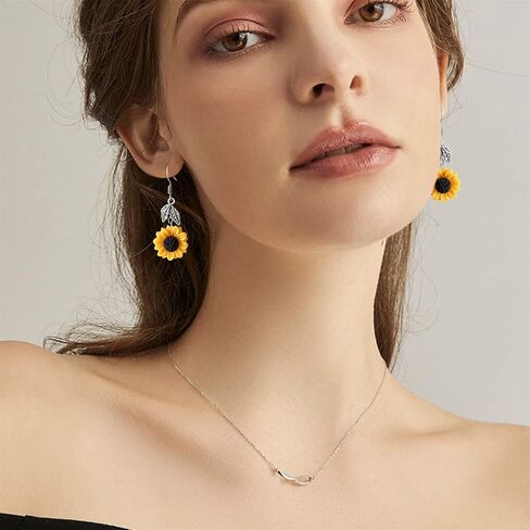 JIUIQL Handmade Resin 3D Sunflower Daisy Flower Dangle Drop Earrings Vintage Silver Leaf Bohemian Little Daisy Flower Hook Earring for Women Girls Cute Elegant Summer Boho Jewelry in Kuwait