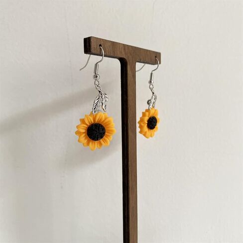 JIUIQL Handmade Resin 3D Sunflower Daisy Flower Dangle Drop Earrings Vintage Silver Leaf Bohemian Little Daisy Flower Hook Earring for Women Girls Cute Elegant Summer Boho Jewelry in Kuwait