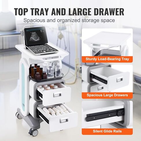 VEVOR 4 Tiers Mobile Medical Cart, Lab Carts with 3 Drawers & Top Tray, Trolley Storage Cart with ABS Material, Lab Rolling Cart with 4 Silent Wheels for Lab, Clinic, Hospital, Salon, Office, White in Kuwait
