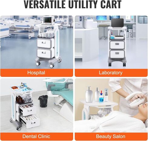 VEVOR 4 Tiers Mobile Medical Cart, Lab Carts with 3 Drawers & Top Tray, Trolley Storage Cart with ABS Material, Lab Rolling Cart with 4 Silent Wheels for Lab, Clinic, Hospital, Salon, Office, White in Kuwait