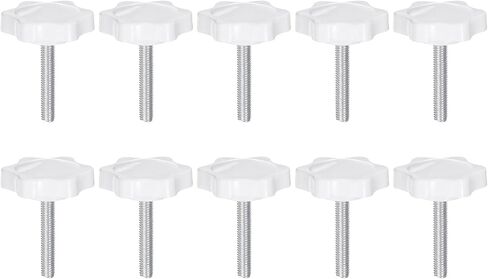 HARFINGTON 10pcs Star Knobs M5 x 20mm Male Thread 32mm Plastic 6-Point Head Stud Knob Hand Tightening Clamping Screw Replacement Threaded Handle, White in Saudi Arabia