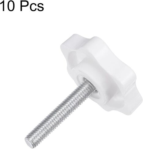 HARFINGTON 10pcs Star Knobs M5 x 20mm Male Thread 32mm Plastic 6-Point Head Stud Knob Hand Tightening Clamping Screw Replacement Threaded Handle, White in Saudi Arabia