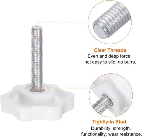 HARFINGTON 10pcs Star Knobs M5 x 20mm Male Thread 32mm Plastic 6-Point Head Stud Knob Hand Tightening Clamping Screw Replacement Threaded Handle, White in Saudi Arabia