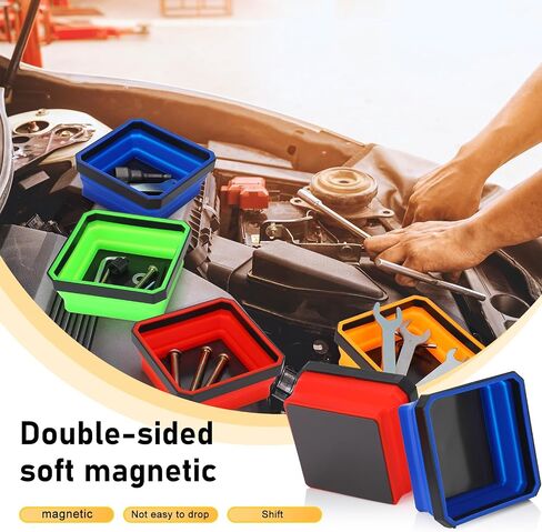 Barydat 10 Pcs Magnetic Tool Tray Collapsible Foldable Parts Trays Set Magnetic Screw Tray Magnetic Parts Bowl Square Silicone Magnetic Tool for Bolts Nuts Washers Pins Screw Parts (Blue) in Saudi Arabia