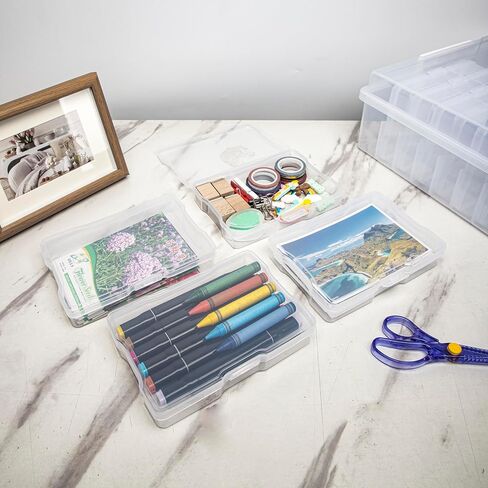 صندوق تخزين الصور البلاستيكي من Jujdlmaker مع 6 قطع مقاس 4×6 حافظات Picutre بالداخل، مثالي للصور والأدوات اليدوية وما إلى ذلك (ملون، صغير) in Kuwait