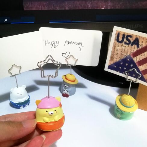 حامل مشبك للمذكرات مع 80 بطاقة صغيرة للكتابة، 4 قطع حامل صور مكتبي، حامل صور لحيوانات جميلة، عرض بطاقات مكتب مكتب ديكور المنزل in Kuwait