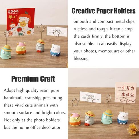 حامل مشبك للمذكرات مع 80 بطاقة صغيرة للكتابة، 4 قطع حامل صور مكتبي، حامل صور لحيوانات جميلة، عرض بطاقات مكتب مكتب ديكور المنزل in Kuwait