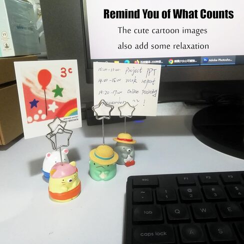 حامل مشبك للمذكرات مع 80 بطاقة صغيرة للكتابة، 4 قطع حامل صور مكتبي، حامل صور لحيوانات جميلة، عرض بطاقات مكتب مكتب ديكور المنزل in Kuwait