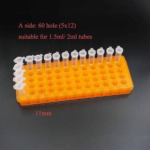 1 Pcs Microcentrifuge Tube Rack for 0.5ml-2ml Centrifugal Pipe, Lab Test Tubes Rack Holder, Double-Sided 60 Holes Plate with Hole Diameter 7.5mm and 11mm (White) in Kuwait