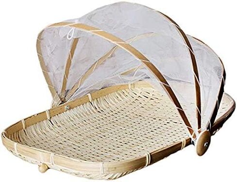 Food Serving Tent Basket - BESTCHANCEUS Hand-Woven Bamboo-Serving-Basket Dustproof-Bug-Proof Mosquitoesor Vegetable Fruits Food Meals Black Round Dia.30cm in Saudi Arabia
