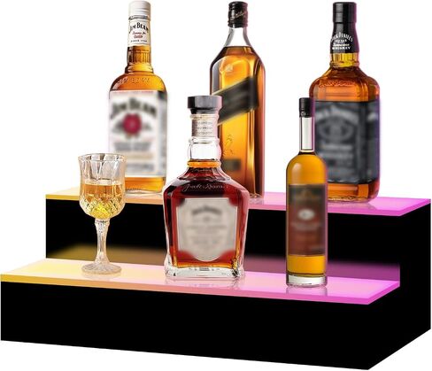 VONCI LED Lighted Liquor Bottle Display Shelf,16-Inch 2-Step Illuminated Bottle Display Shelf Bar Shelves for Liquor Bottles with Remote and App Control for Home Commercial Bar Party Accessories in Saudi Arabia