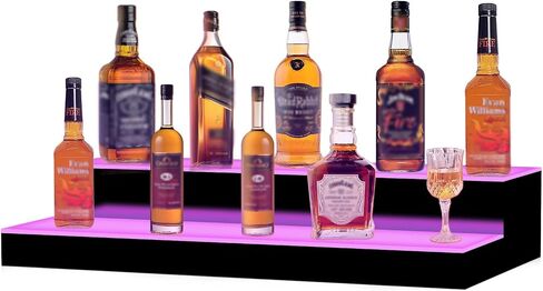 VONCI LED Lighted Liquor Bottle Display Shelf,16-Inch 2-Step Illuminated Bottle Display Shelf Bar Shelves for Liquor Bottles with Remote and App Control for Home Commercial Bar Party Accessories in Saudi Arabia