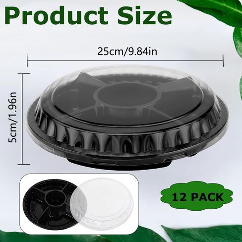 12 Pack Round Plastic Veggie Tray with Lid, Fruit Tray 6/5/3 Divided Compartment Container Food Serving Dip Platter Reusable Catering Trays for Veggie Fruit Snack Party and Buffet Trays in Saudi Arabia