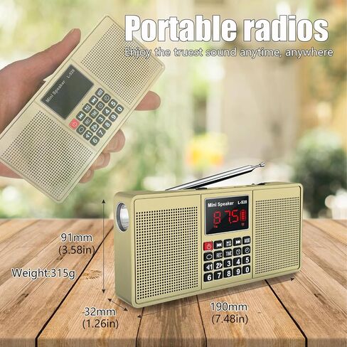 Radios Portable AM FM,Battery Powered Radio,Supports Micro SD Card/USB Flash Drive and Bluetooth MP3 Playback,Dual Speakers and Emergency Flashlight Suitable,for Home and Outdoors in Saudi Arabia
