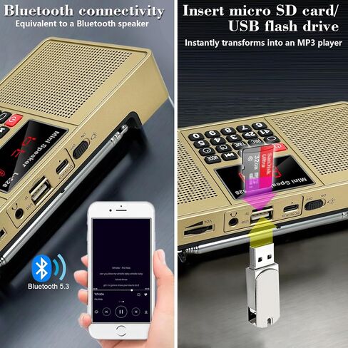 Radios Portable AM FM,Battery Powered Radio,Supports Micro SD Card/USB Flash Drive and Bluetooth MP3 Playback,Dual Speakers and Emergency Flashlight Suitable,for Home and Outdoors in Saudi Arabia