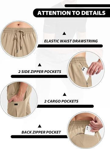 ISEEGZ سراويل التنزه للرجال خفيفة الوزن وسريعة الجفاف ومقاومة للماء في الهواء الطلق مع 5 جيوب لصيد الأسماك والعمل in Kuwait