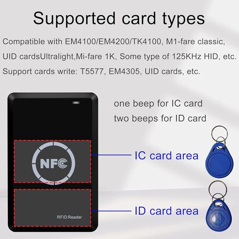 كاتب قارئ RFID، ناسخة البطاقات الذكية NFC، مبرمج مشفر 13.56 ميجاهرتز، ناسخة البطاقات الذكية 125 كيلو هرتز، كابل USB، يدعم نظام Windows، مع 3 سلاسل مفاتيح UID و3 سلاسل مفاتيح T5577 in Kuwait