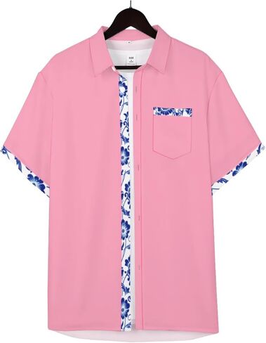 QIVICIMA Men's Hawaiian Shirt Linen Short Sleeve White Pink Sky Blue Button Down Shirt Casual Print Shirts in Saudi Arabia