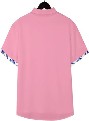 QIVICIMA Men's Hawaiian Shirt Linen Short Sleeve White Pink Sky Blue Button Down Shirt Casual Print Shirts in Saudi Arabia