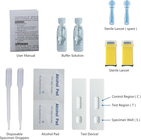 مجموعة أدوات الاختبار المنزلي لبكتيريا هيليكوباكتر بيلوري (H. Pylori) - سريعة ودقيقة، اختبار ذاتي في المنزل، نتائج خلال 10-15 دقيقة، لا يلزم زيارة المختبر - يتضمن اختبارين in Kuwait
