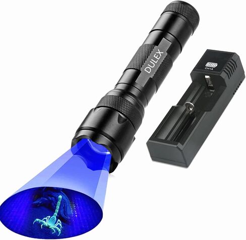 مصباح يدوي للأشعة فوق البنفسجية BlackLight، DULEX 395 - 410nm UV Led Blacklight Flashlight ومجموعة شاحن بطاريات قابلة لإعادة الشحن للاستخدام المهني / التجاري in Saudi Arabia