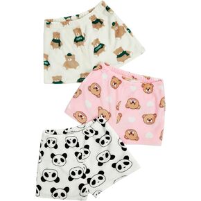 Verdusa Women's 3 Pieces Fuzzy Pajama Shorts Cartoon Graphic Flannel Sleep Shorts Pj Lounge Shorts Bottoms