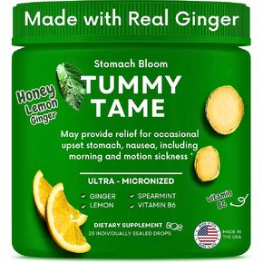 Ginger for Nausea Relief, Organic Honey, Spearmint, Lemon w/Vitamin B6, Pregnancy Must Haves, Morning Sickness Relief. 28 Ct